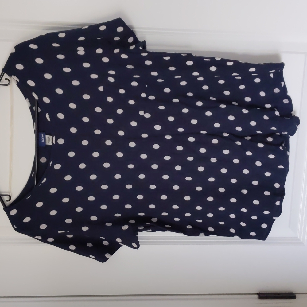 Navy and White polka dot blouse
